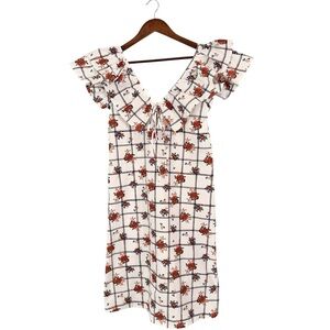 Zara Womens Floral Midi Dress M White Ruffle Collar Cottagecore Boho Peasant